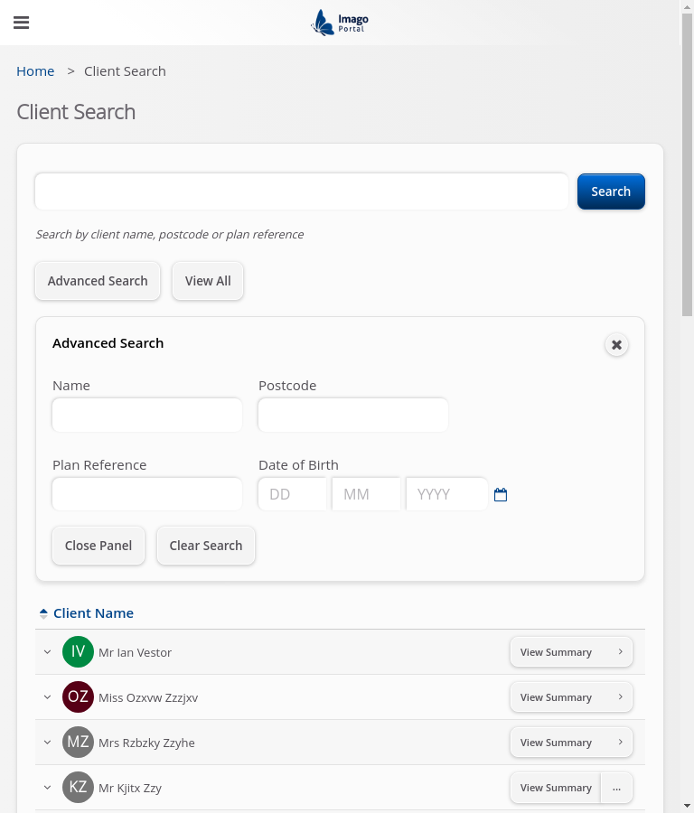 Role-Adviser > 02 Client Search > Advanced search